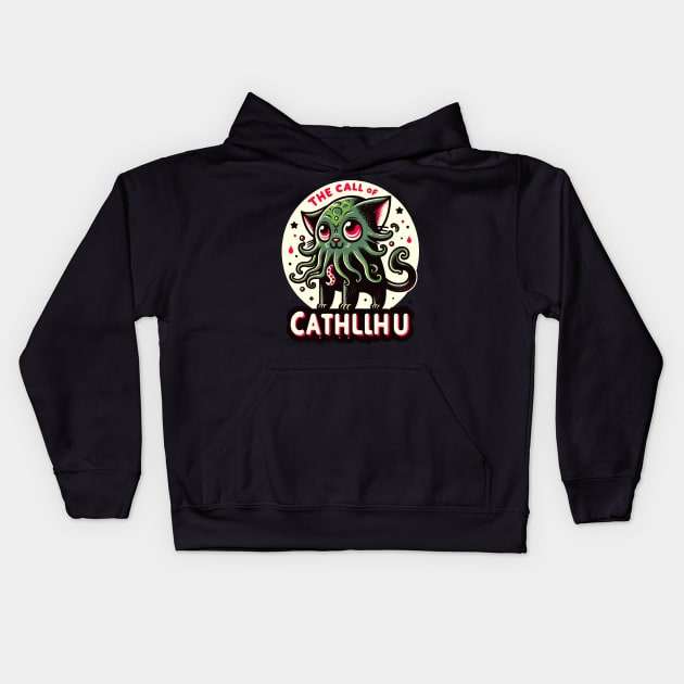 Cthulhu Cat - Mysterious Mythical Feline Kids Hoodie by Unlogico